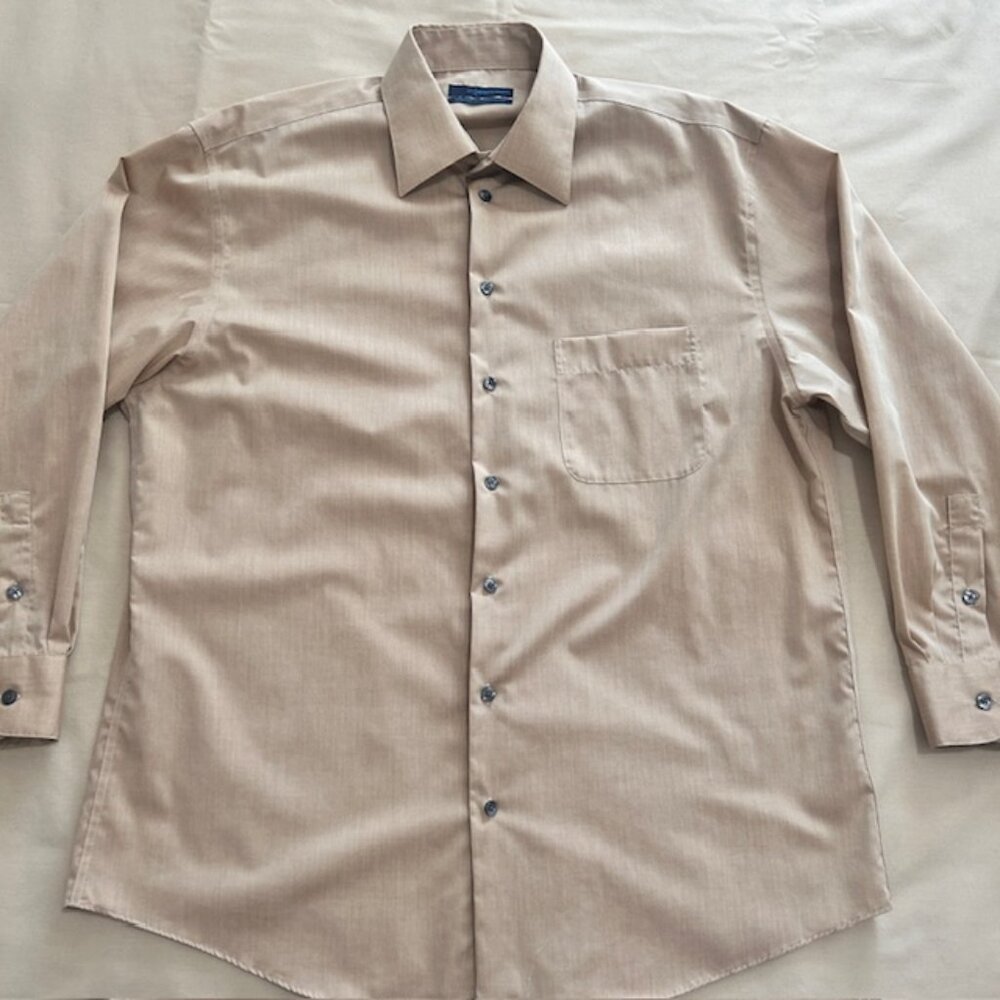 ML Material London Mens Shirt L Beige Long Sleeves Iron Free  Coolest Comfort